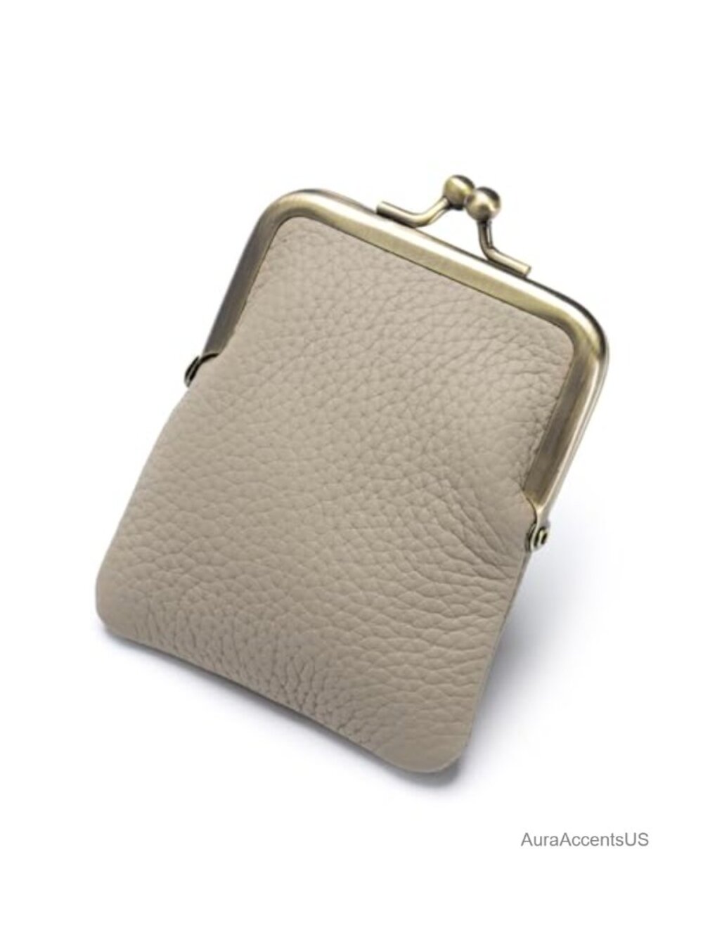 Genuine Leather Kiss Lock Coin Purse for Women, Mini Change Pouch with Metal